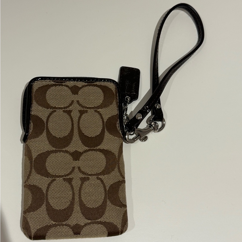 Coach Signature Tan and Brown Phone Wristlet - Picture 2 of 2